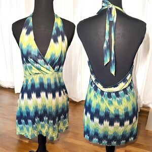 MUDD Y2K Blue and Green Backless Halter Top